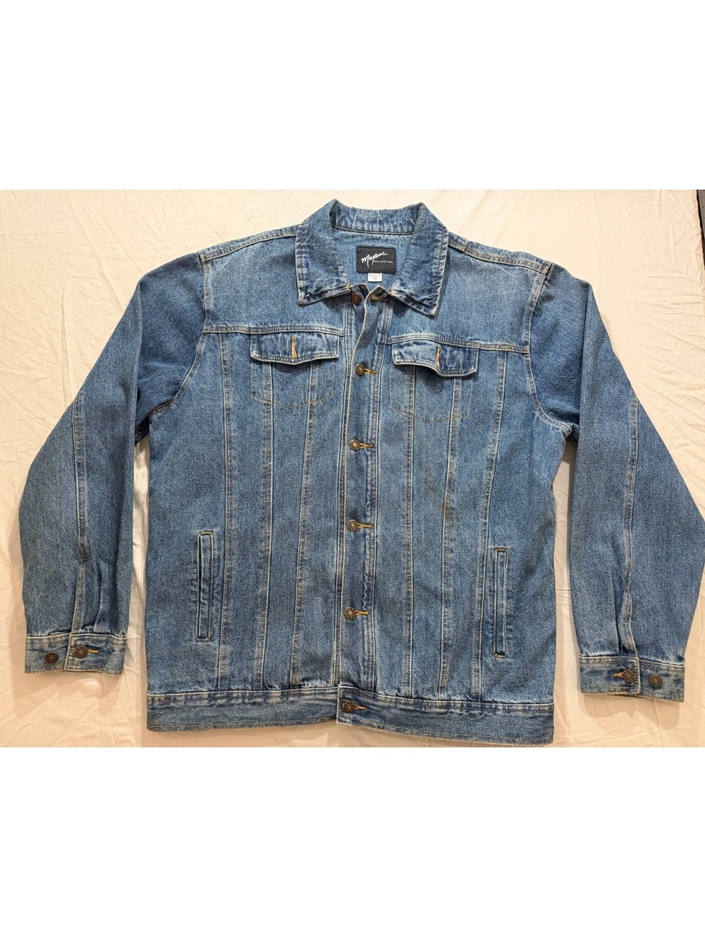 Maxam Collection Mens 2X XXL Blue Denim Trucker Jacket Faded 100% Cotton